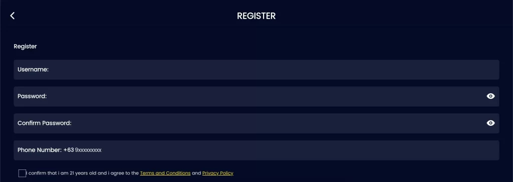 jlbet mobile registration screen showing quick account creation